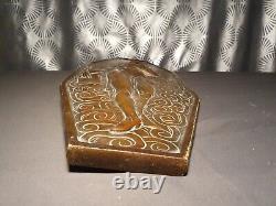 Ancien bas relief plaque en bronze art deco sculpture femme 2 faces différentes