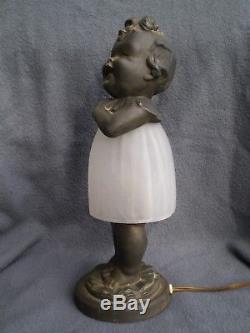 Ancien lampe veilleuse art deco SOLAZZINNI sculpture enfant antique lamp figural