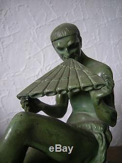 Ancien sculpture art deco 1930 homme satyre antique man statue max le verrier