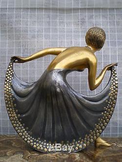 Ancien sculpture en bronze art deco femme danseuse statue antique woman figural