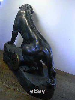 Ancienne Grande Pendule T. Cartier Panthere Lionne Sculpture Animaliere Pendulum