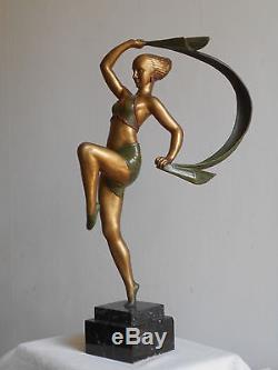 Ancienne Grande Sculpture Statue Art Deco Danseuse JANLE 45 cm