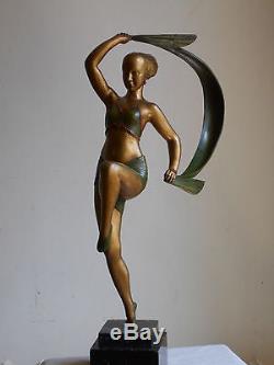 Ancienne Grande Sculpture Statue Art Deco Danseuse JANLE 45 cm