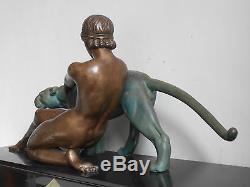 Ancienne Grande Sculpture Statue Art Deco Panthere Nu Feminin OULINE