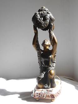 Ancienne Paire de Grandes Veilleuses Art Deco Lampe Sculpture Statue P. SEGA