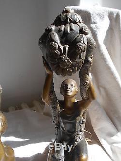 Ancienne Paire de Grandes Veilleuses Art Deco Lampe Sculpture Statue P. SEGA