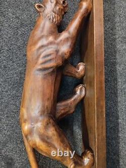 Ancienne Sculpture Signée A. Borel Lionne Bois Art Déco