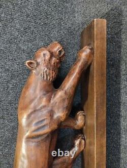 Ancienne Sculpture Signée A. Borel Lionne Bois Art Déco