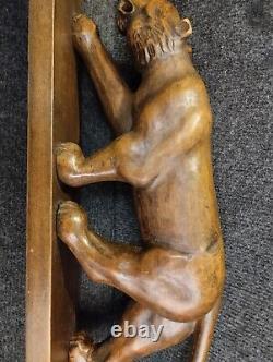 Ancienne Sculpture Signée A. Borel Lionne Bois Art Déco