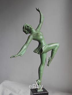 Ancienne Sculpture Statue Art Deco Danseuse Patineuse Style Max Le Verrier