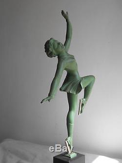 Ancienne Sculpture Statue Art Deco Danseuse Patineuse Style Max Le Verrier