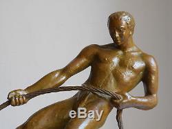 Ancienne Sculpture Statue Art Deco Nu Masculin Athlete RIOLO
