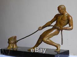 Ancienne Sculpture Statue Art Deco Nu Masculin Athlete RIOLO