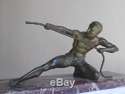 Ancienne Sculpture Statue Art Deco en Bronze Nu Masculin Athlete GANTCHEF