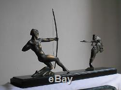 Ancienne Sculpture Statue en Bronze Art Deco Athlete Nu Masculin P. BERJEAN