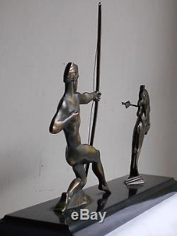 Ancienne Sculpture Statue en Bronze Art Deco Athlete Nu Masculin P. BERJEAN