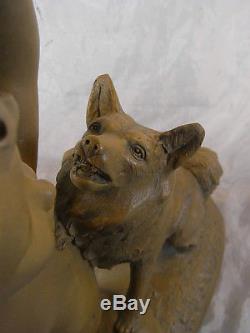 Ancienne Sculpture Terre Cuite Art Deco Enfant Chien B Rezl Antique Children Dog