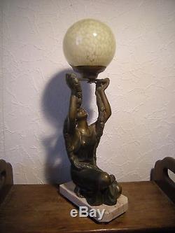 Ancienne lampe sculpture femme art deco SEGA statuette antique woman statue lamp