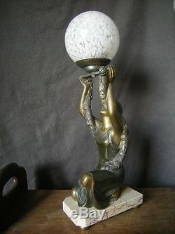 Ancienne lampe sculpture femme art deco SEGA statuette antique woman statue lamp