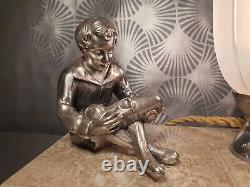 Ancienne lampe veilleuse art déco 1930 sculpture statuette enfant fille & garçon