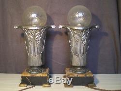 Ancienne paire de lampe art deco 1920 1930 sculpture florale statue lamp antique