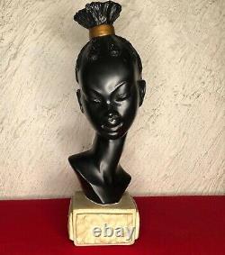Ancienne sculpture en plâtre buste de jeune fille africaine de M. DRESSE ART-DÉCO