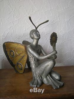 Ancienne sculpture femme papillon art deco statuette SEGA antique woman statue