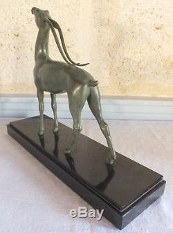 Antilope sculpture art déco régule patine verte onyx noir antelope