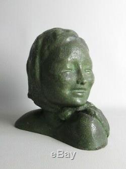 Art Déco'Antique Statue Ans'30 Buste Fille Sculpture Femme en Terre Cuite