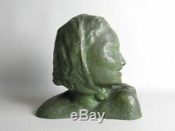 Art Déco'Antique Statue Ans'30 Buste Fille Sculpture Femme en Terre Cuite