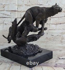 Art Déco Course Guépard Par Henry Moore Bronze Sculpture Marbre Base Figurine