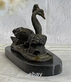 Art Déco Cygne Cygnes Fonte Bronze Sculpture Marbre Base Figurine Deco