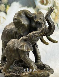 Art Déco Deux Marche Africain Éléphants Figurine Bronze Sculpture Décor Nr