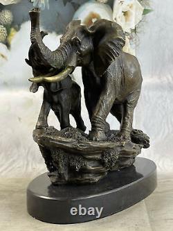 Art Déco Deux Marche Africain Éléphants Figurine Bronze Sculpture Décor Nr
