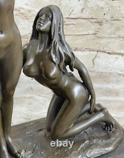 Art Déco Érotique 3 Chair Femme Bronze Sculpture Marbre Base Figurine Statue