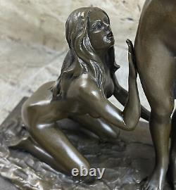 Art Déco Érotique 3 Chair Femme Bronze Sculpture Marbre Base Figurine Statue