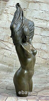Art Déco Fait Chair Femelle Femme Buste Bronze Sculpture Figurine Figure
