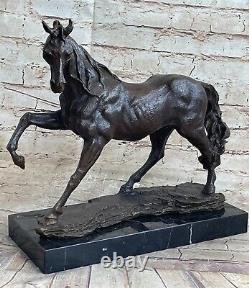 Art Déco Fait Signée M. LOPEZ Sauvage Arabe Cheval Bronze Sculpture Figurine