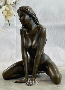 Art Déco Fait de Collection Érotique Nu Fille Bronze Sculpture Marbre Figurine