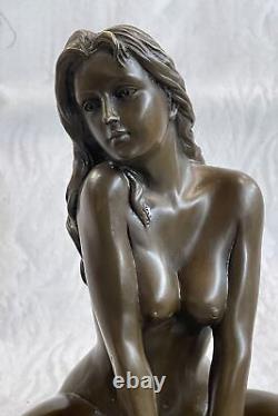 Art Déco Fait de Collection Érotique Nu Fille Bronze Sculpture Marbre Figurine