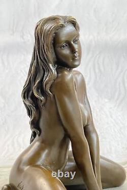 Art Déco Fait de Collection Érotique Nu Fille Bronze Sculpture Marbre Figurine