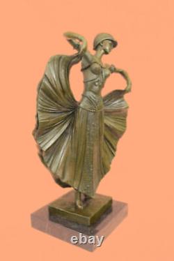 Art Déco Fans Danseuse Danseur Signée Bronze Art Marbre Sculpture Décor Statue