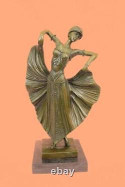 Art Déco Fans Danseuse Danseur Signée Bronze Art Marbre Sculpture Décor Statue