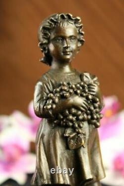 Art Déco Fonte Détaillé Enfants Enfant Fille Bronze Sculpture Statue Figurine