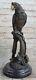 Art Déco Fonte Perroquet Oiseau Exotique Creature Bronze Sculpture Marbre Base