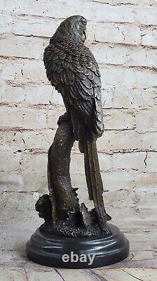 Art Déco Fonte Perroquet Oiseau Exotique Creature Bronze Sculpture Marbre Base