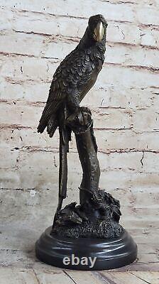 Art Déco Fonte Perroquet Oiseau Exotique Creature Bronze Sculpture Marbre Statue