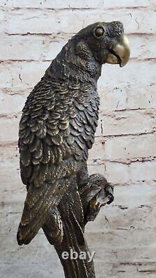 Art Déco Fonte Perroquet Oiseau Exotique Creature Bronze Sculpture Marbre Statue