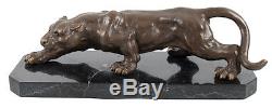 Art Deco Hot Cast Bronze Big Cat Statue Sculpture Marble Base