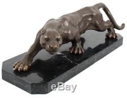 Art Deco Hot Cast Bronze Big Cat Statue Sculpture Marble Base